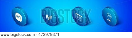 Set Isometric Data Analysis, And Browser With Stocks Market Icon. Vector