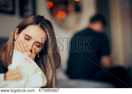 Crying Woman Discovering Proof Of Adultery Deciding To Divorce Her Husband