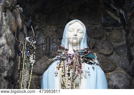 Nov 21, 2023, Puente Nacional, Santander, Colombia: Statue Of The Virgin Located Outdoors With Many 