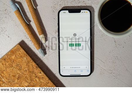 Gdansk, Poland - March 2023 Chat Gpt App Icon On Screen Of Mobile Phone Iphone Apple. Website Of Us 