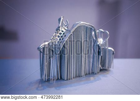 Object Printed From Metal Powder On Metal 3d Printer.object Printed In Laser Sintering Machine. Mode