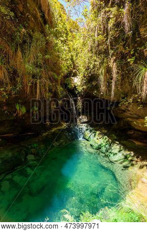 Small Rain Forest Waterfall, Pure Unattached Nature, Beautiful Isalo National Park. Unattached Madag