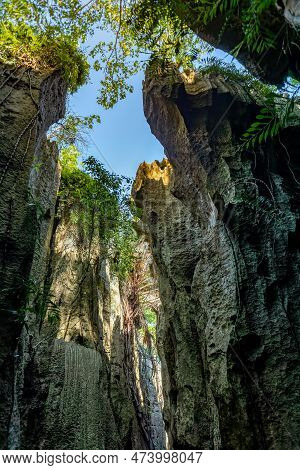 Narrow Path Between Rocks In Petit Tsingy De Bemaraha, Strict Nature Reserve Located Near The Wester