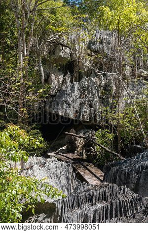 Narrow Path Between Rocks In Petit Tsingy De Bemaraha, Strict Nature Reserve Located Near The Wester