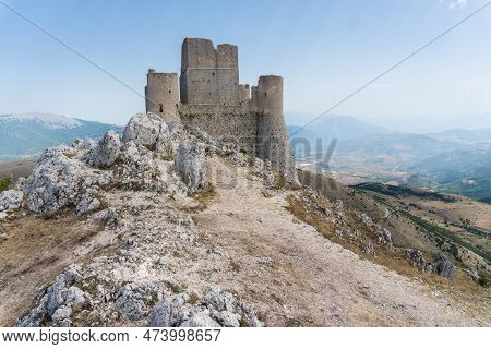 Calascio, Italy-august 9, 2021:particular Of The Ruins Of Rocca Calascio During A Sunny Day