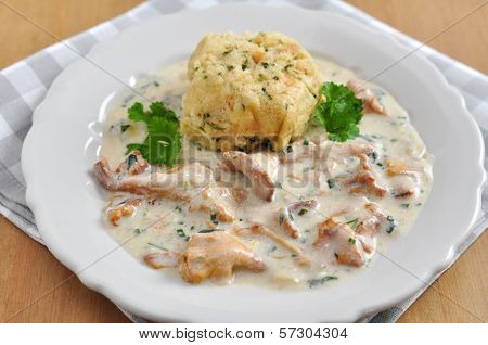 German Bread Dumplings with chanterelle mushroom sauce