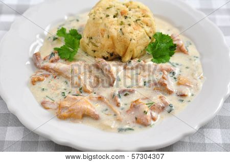 German Bread Dumplings with chanterelle mushroom sauce