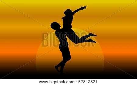 couple In Love At Sunset