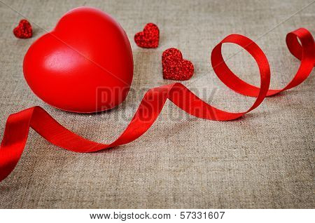 Red Hearts On Canvas
