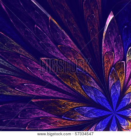 Beautiful Fractal Flower In Darkblue, Pink And Violet. Computer Generated Graphics.