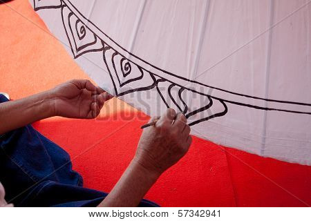 Coloring Paints Umbrella Made ??of Paper / Fabric. Arts And Crafts Of The Village Bo Sang, Chiang Ma