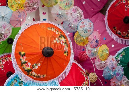 Umbrella Made ??of Paper / Cloth Arts And Crafts Of The Village Bo Sang, Chiang Mai Thailand.
