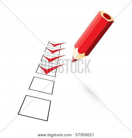 Red Pencil With Drawn Ticks