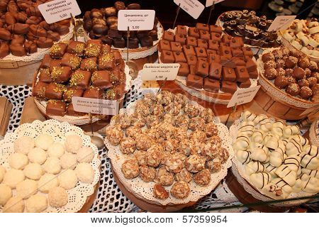 different confectionery in the shop