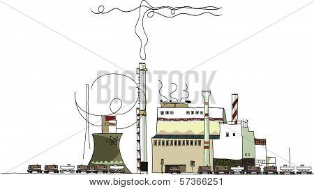Industrial illustration, energy, power, money and enviromental concept
