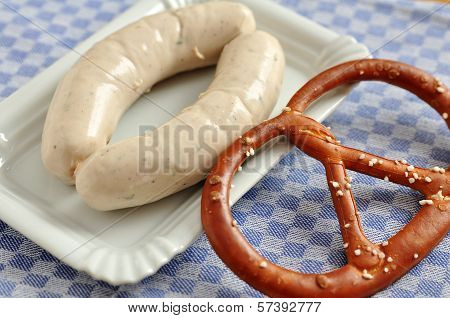 German white sausage with pretzle.