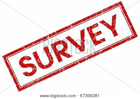 Survey Red Square Grungy Stamp Isolated On White Background