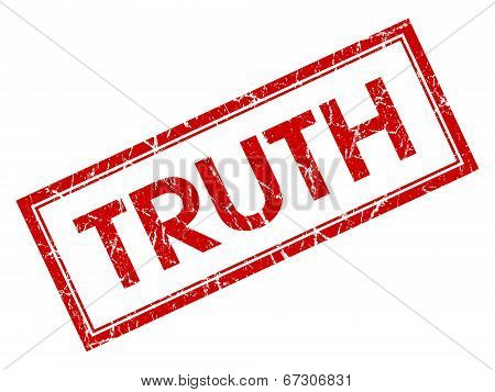 Truth Red Square Grungy Stamp Isolated On White Background