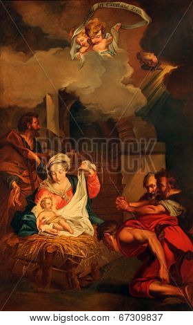 PARIS,NOV 06:Nativity scene,Saint-Etienne-du-Mont church,located on the Montagne Sainte-Genevieve,near the Pantheon, contains the shrine of St. Genevieve the patron saint of Paris. On Nov 06 in Paris