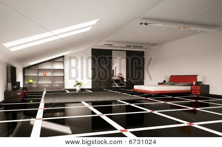 Rendu 3D intérieur de chambre à coucher moderne