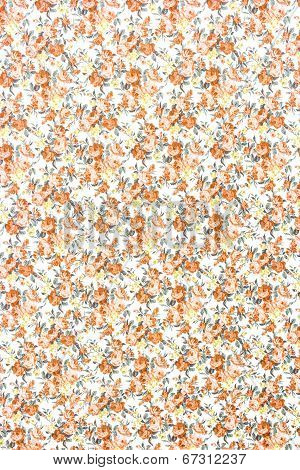 Orange Rose Fabric Background, Fragment Of Colorful Retro Tapestry Textile Pattern With Floral Ornam