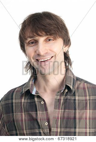 Casual Young Man In Plaid Shirt Isolated On White Background
