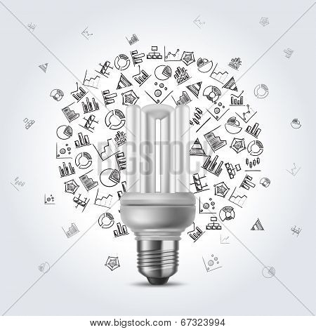 Energy saving bulb with diagram icons