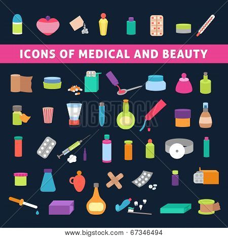 flat icons for medicine and beauty