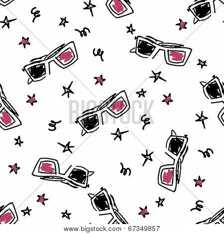 Seamles pattern with doodle 3d glasses