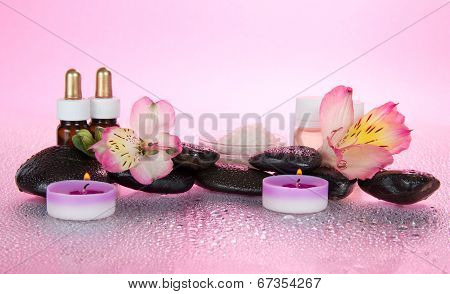 Aromatic oil, salt, candles, stones, flower
