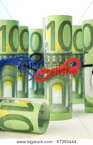 Rolled One Hundred Euro Bills.