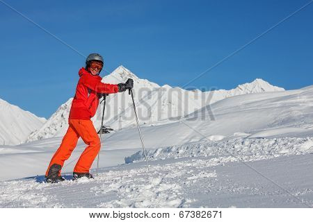 Skier Is Posing At Camera