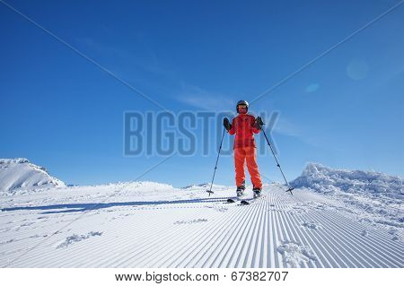 Skier Is Posing At Camera