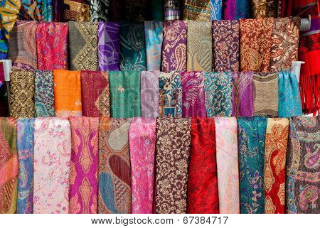 Colorful Pashmina Scarves In Mostar