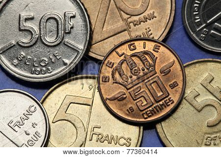 Coins of Belgium. Belgian crown depicted on the Belgian 50 centimes coin. 