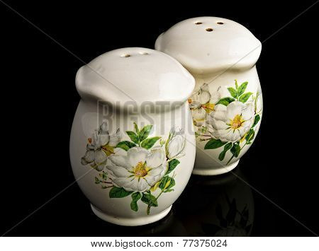 Saltcellar For Salt On A Black Background