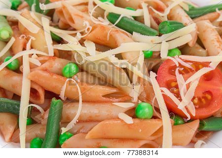 Pasta with french beans and parmesan.