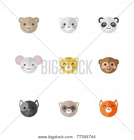 Vector Flat Set Of Funny Cartoon Animals