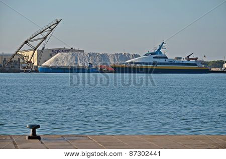 Transport Ship In Port Of Trapani City