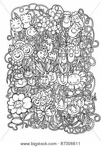 Hand Drawn Doodle Sketch Flowers  Background