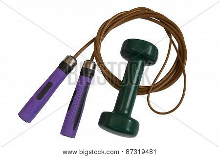 Coiled Rope And Green Dumbbell