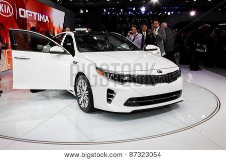 NEW YORK - APRIL 1: KIA exhibit KIA Optima at the 2015 New York International Auto Show during Press day,  public show is running from April 3-12, 2015 in New York, NY.