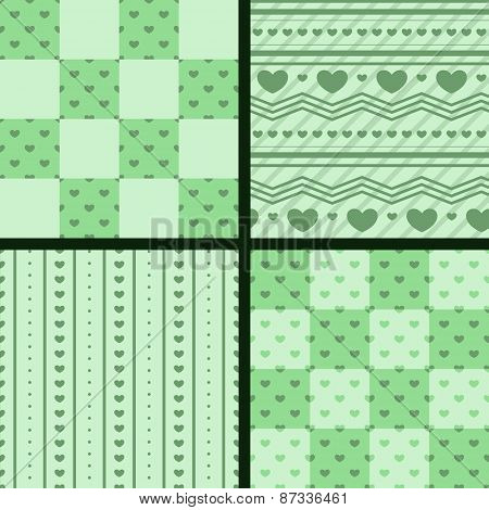vector set ofseamless patterns with green hearts