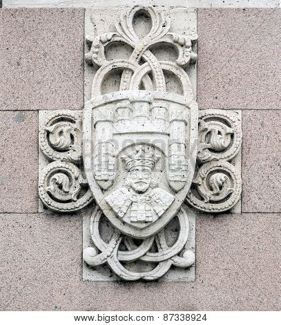Coat Of Arms Statue Of El Cid In Burgos, Spain