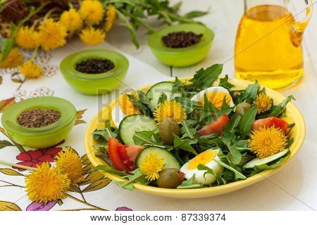 Healthy spring dandelion salad