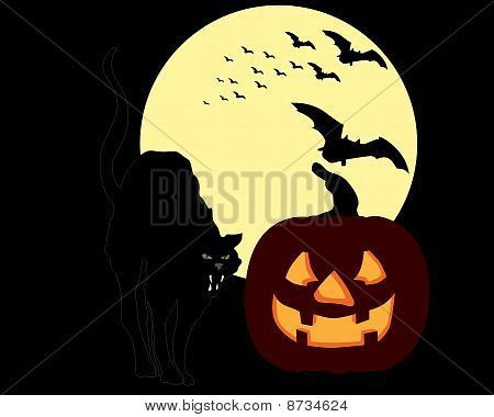 Halloween dýně a kočka