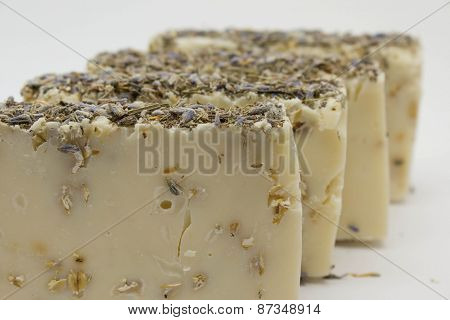 handmade soap with lavender flowers and oatmeal grains