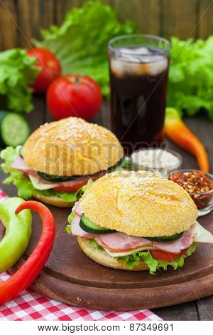 Sandwiches and cola for lunch