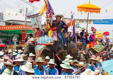 SUKHOTHAI - APRIL 7 : Sukhothai ordination parade on elephant back festival at Hadsiao Temple