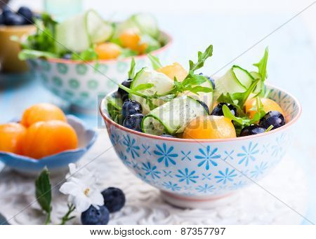 Melon,cucumber and blueberry salad